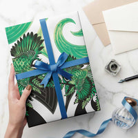 Piwakawaka New Zealand Matariki Wrapping Paper Maori New Year Silver Fern Green Galaxy