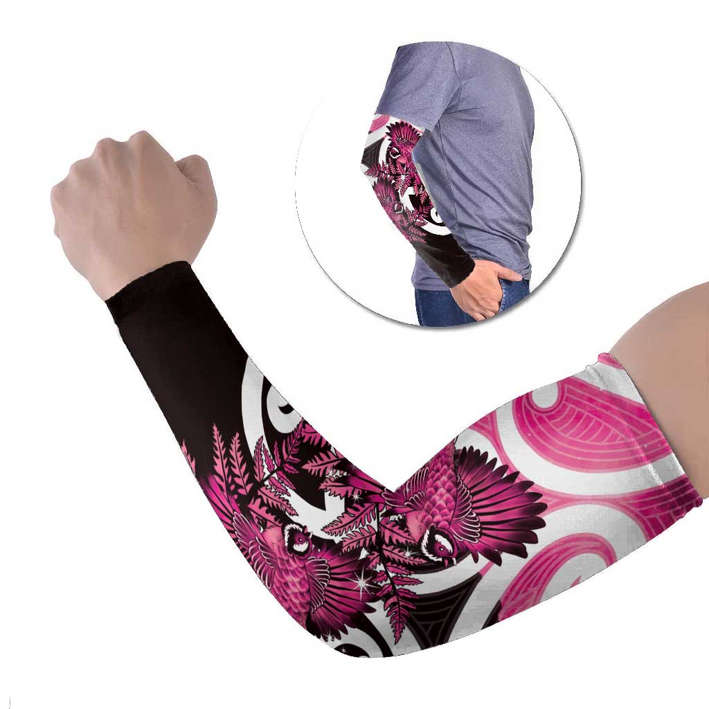 Piwakawaka New Zealand Matariki Arm Sleeves Maori New Year Silver Fern Pink Galaxy LT14 Set of 2 Pink - Polynesian Pride