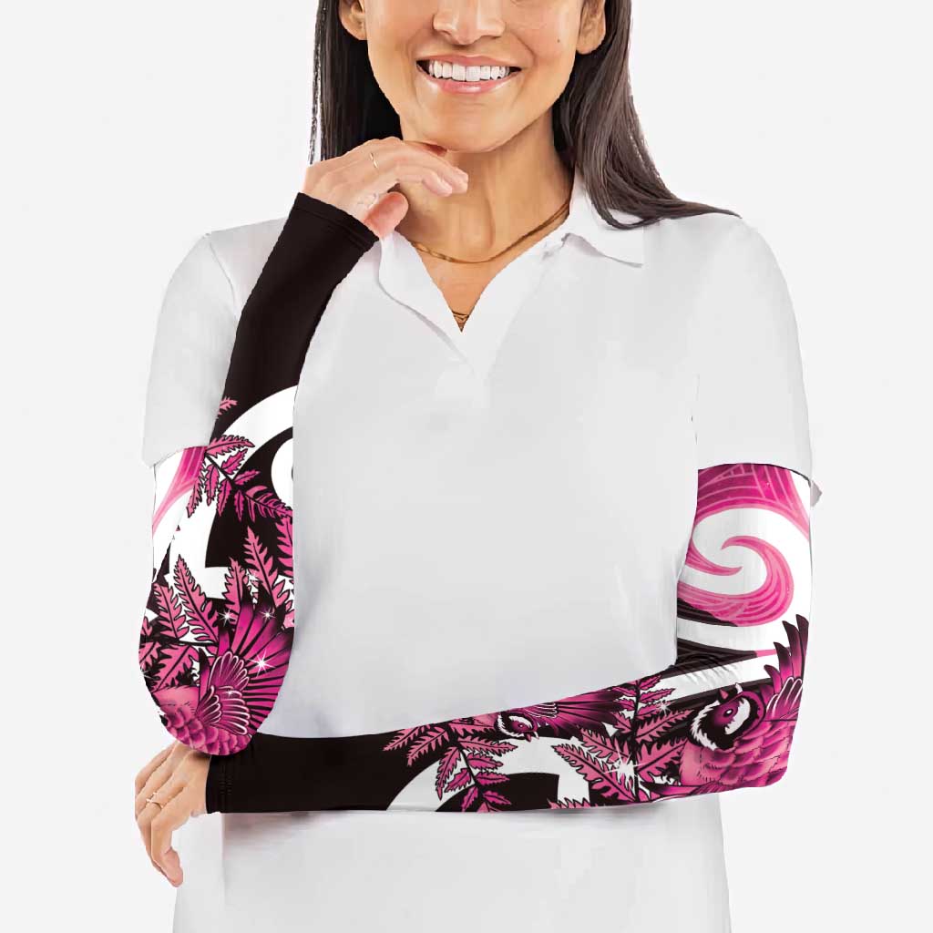 Piwakawaka New Zealand Matariki Arm Sleeves Maori New Year Silver Fern Pink Galaxy LT14 - Polynesian Pride