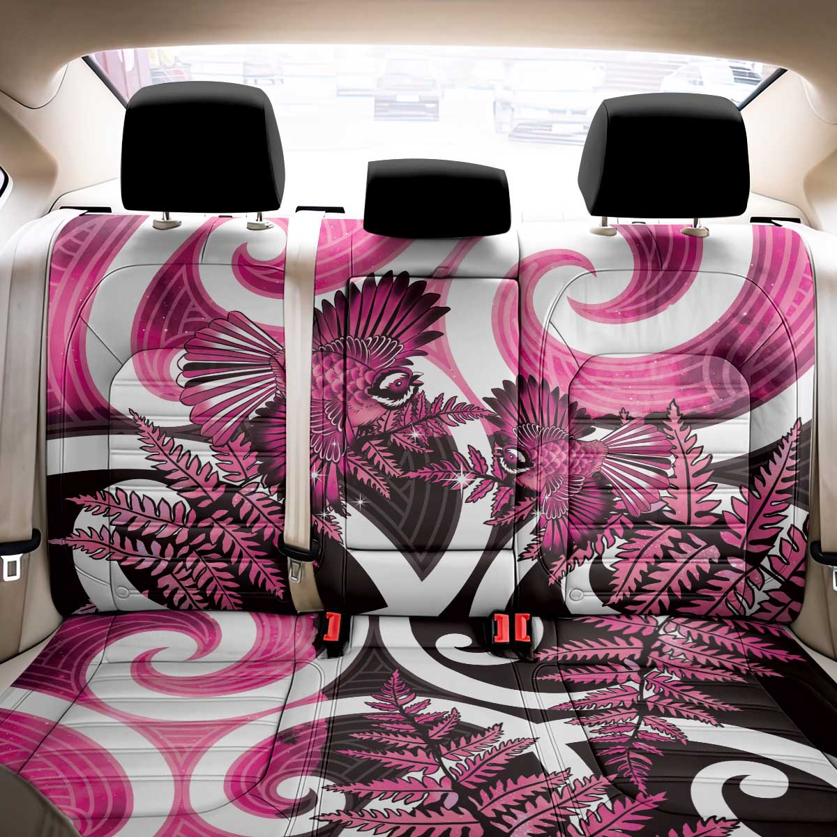 Piwakawaka New Zealand Matariki Back Car Seat Cover Maori New Year Silver Fern Pink Galaxy