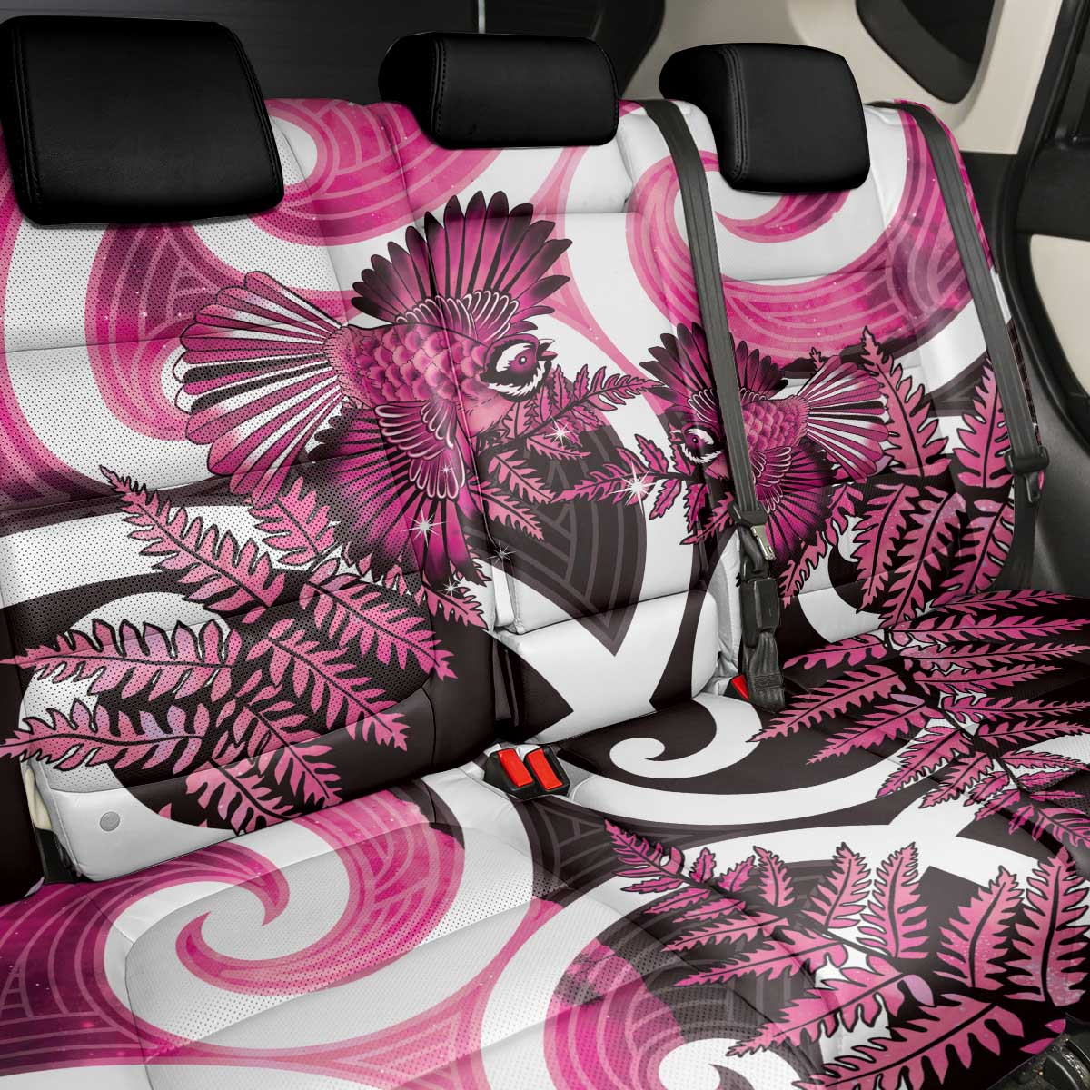 Piwakawaka New Zealand Matariki Back Car Seat Cover Maori New Year Silver Fern Pink Galaxy