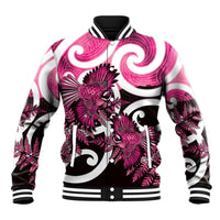 Piwakawaka New Zealand Matariki Baseball Jacket Maori New Year Silver Fern Pink Galaxy
