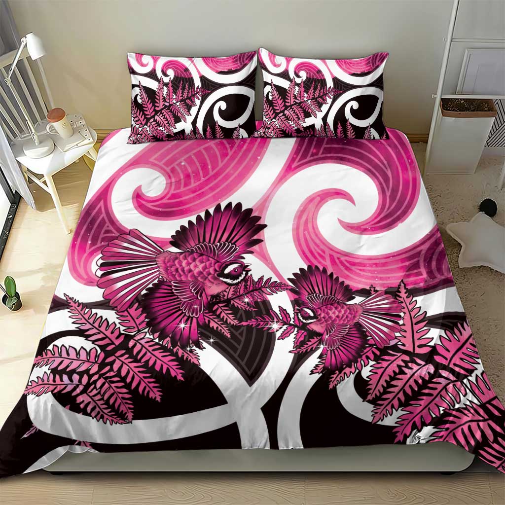 Piwakawaka New Zealand Matariki Bedding Set Maori New Year Silver Fern Pink Galaxy LT14 - Polynesian Pride