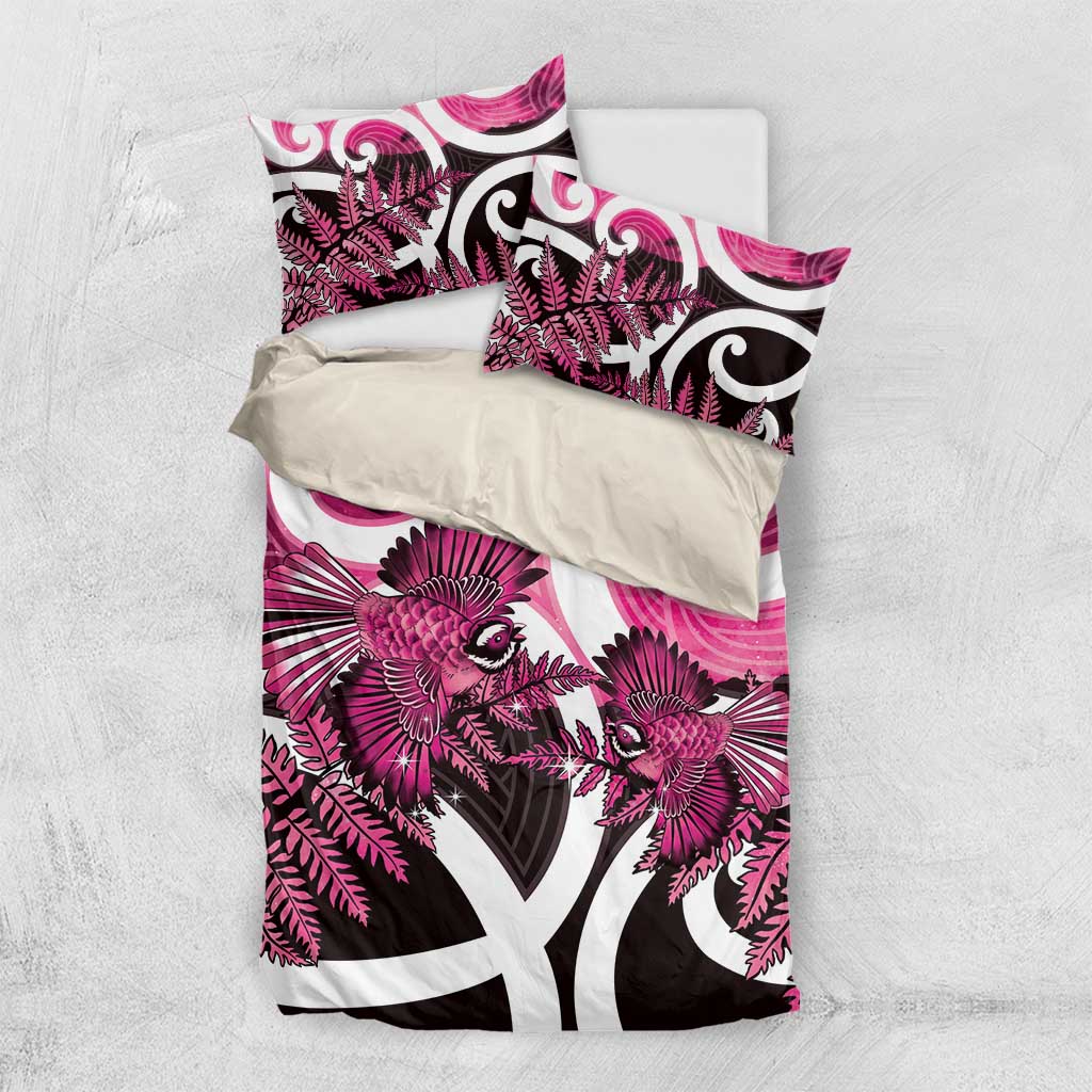 Piwakawaka New Zealand Matariki Bedding Set Maori New Year Silver Fern Pink Galaxy LT14 US Twin 172cm x 218cm Pink - Polynesian Pride