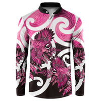 Piwakawaka New Zealand Matariki Button Sweatshirt Maori New Year Silver Fern Pink Galaxy