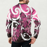 Piwakawaka New Zealand Matariki Button Sweatshirt Maori New Year Silver Fern Pink Galaxy