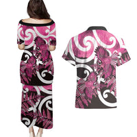Piwakawaka New Zealand Matariki Couples Matching Puletasi and Hawaiian Shirt Maori New Year Silver Fern Pink Galaxy LT14 - Polynesian Pride
