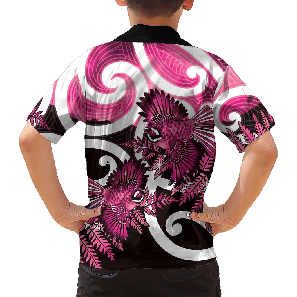 Piwakawaka New Zealand Matariki Family Matching Mermaid Dress and Hawaiian Shirt Maori New Year Silver Fern Pink Galaxy LT14 - Polynesian Pride