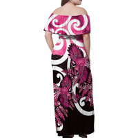 Piwakawaka New Zealand Matariki Family Matching Off Shoulder Maxi Dress and Hawaiian Shirt Maori New Year Silver Fern Pink Galaxy