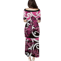 Piwakawaka New Zealand Matariki Family Matching Puletasi and Hawaiian Shirt Maori New Year Silver Fern Pink Galaxy