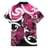 Piwakawaka New Zealand Matariki Family Matching Short Sleeve Bodycon Dress and Hawaiian Shirt Maori New Year Silver Fern Pink Galaxy LT14 - Polynesian Pride