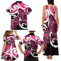 Piwakawaka New Zealand Matariki Family Matching Tank Maxi Dress and Hawaiian Shirt Maori New Year Silver Fern Pink Galaxy