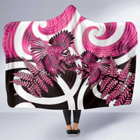 Piwakawaka New Zealand Matariki Hooded Blanket Maori New Year Silver Fern Pink Galaxy