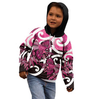 Piwakawaka New Zealand Matariki Kid Hoodie Maori New Year Silver Fern Pink Galaxy