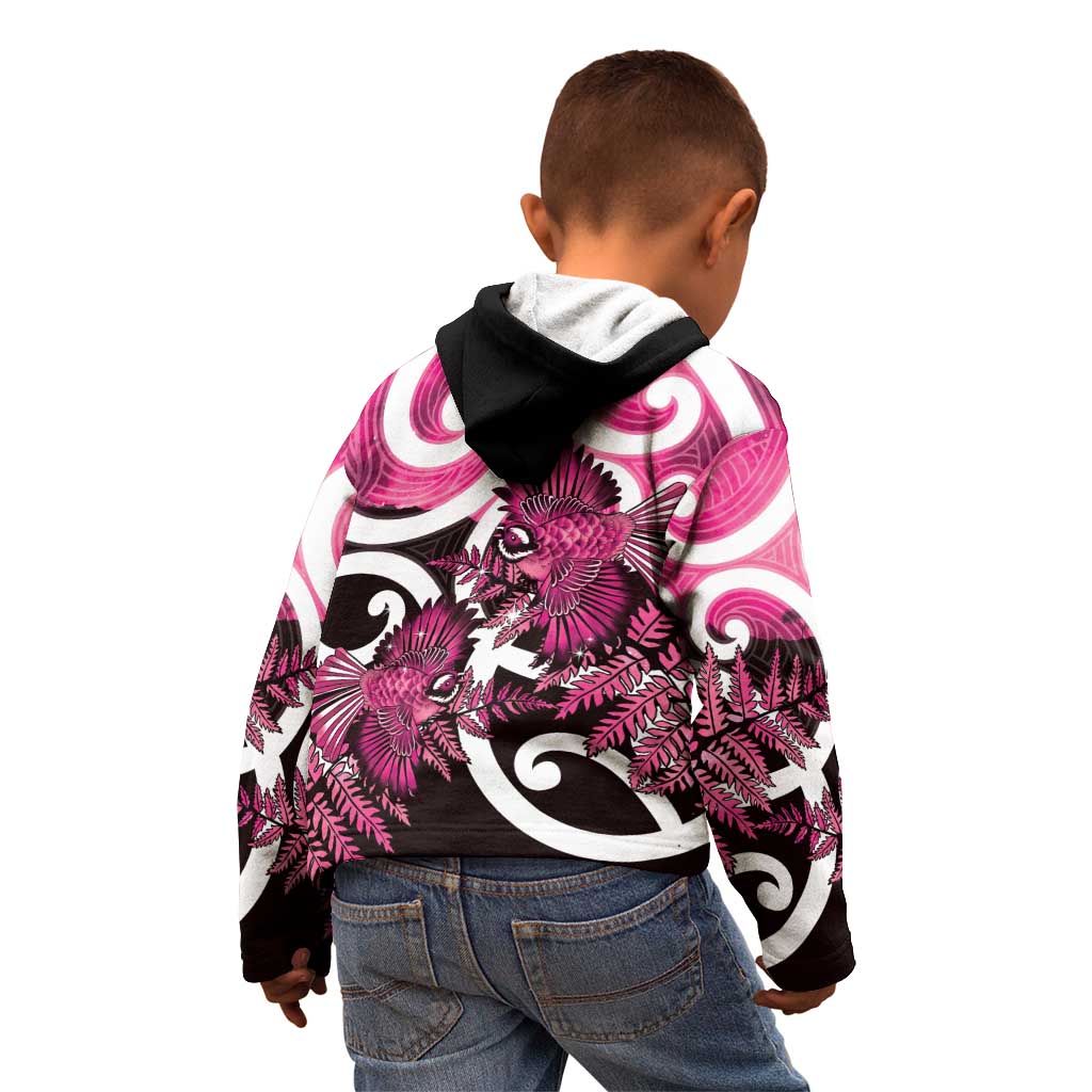 Piwakawaka New Zealand Matariki Kid Hoodie Maori New Year Silver Fern Pink Galaxy