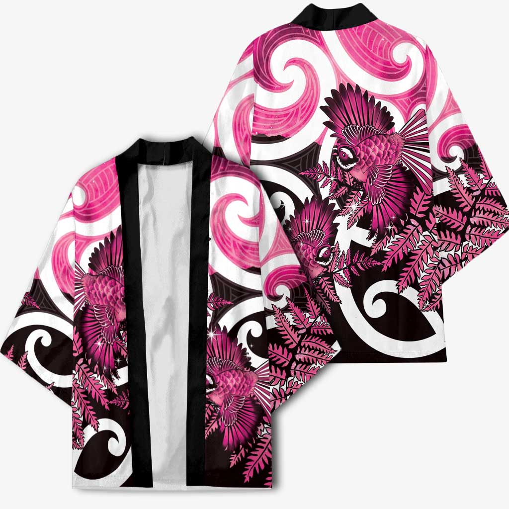 Piwakawaka New Zealand Matariki Kimono Maori New Year Silver Fern Pink Galaxy
