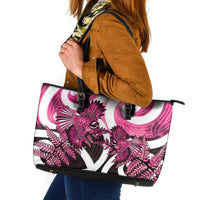 Piwakawaka New Zealand Matariki Leather Tote Bag Maori New Year Silver Fern Pink Galaxy