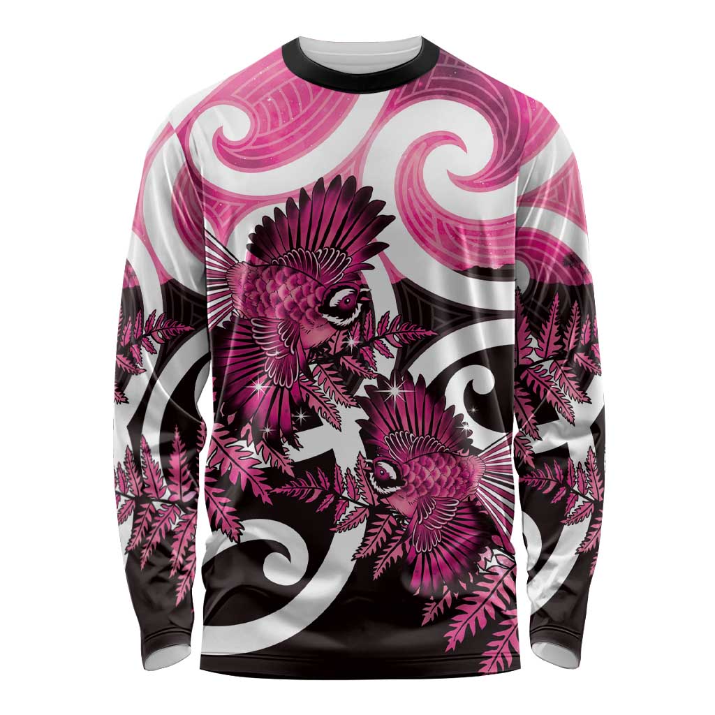 Piwakawaka New Zealand Matariki Long Sleeve Shirt Maori New Year Silver Fern Pink Galaxy