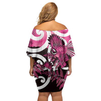 Piwakawaka New Zealand Matariki Off Shoulder Short Dress Maori New Year Silver Fern Pink Galaxy