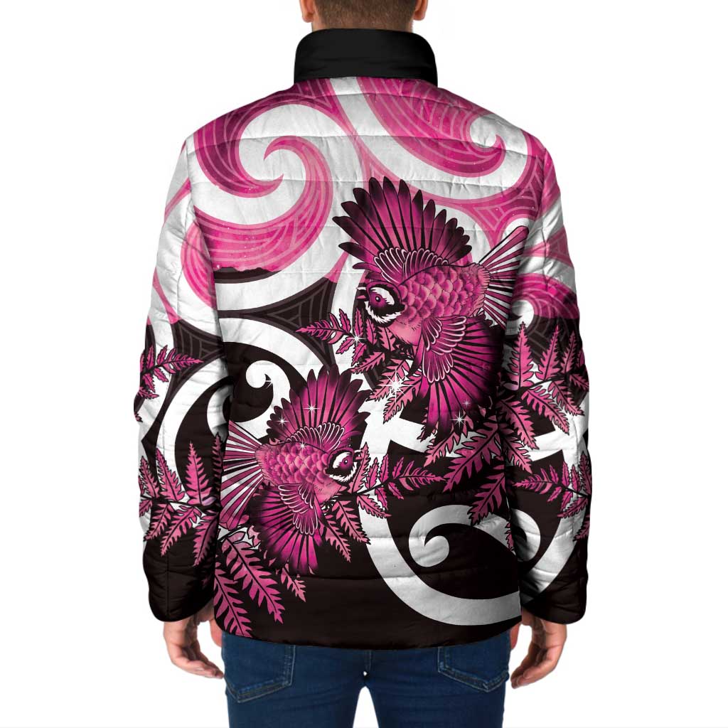 Piwakawaka New Zealand Matariki Padded Jacket Maori New Year Silver Fern Pink Galaxy