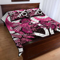 Piwakawaka New Zealand Matariki Quilt Bed Set Maori New Year Silver Fern Pink Galaxy