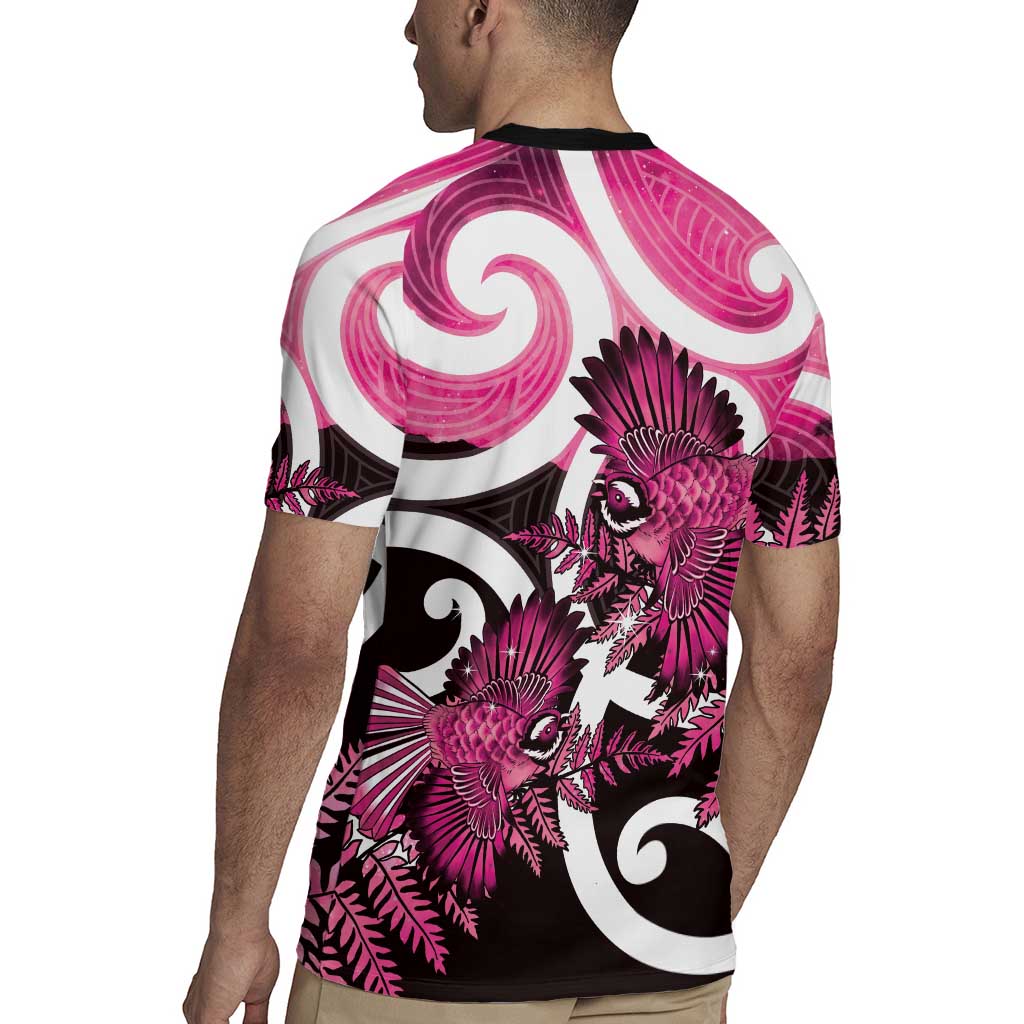 Piwakawaka New Zealand Matariki Rugby Jersey Maori New Year Silver Fern Pink Galaxy
