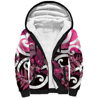 Piwakawaka New Zealand Matariki Sherpa Hoodie Maori New Year Silver Fern Pink Galaxy