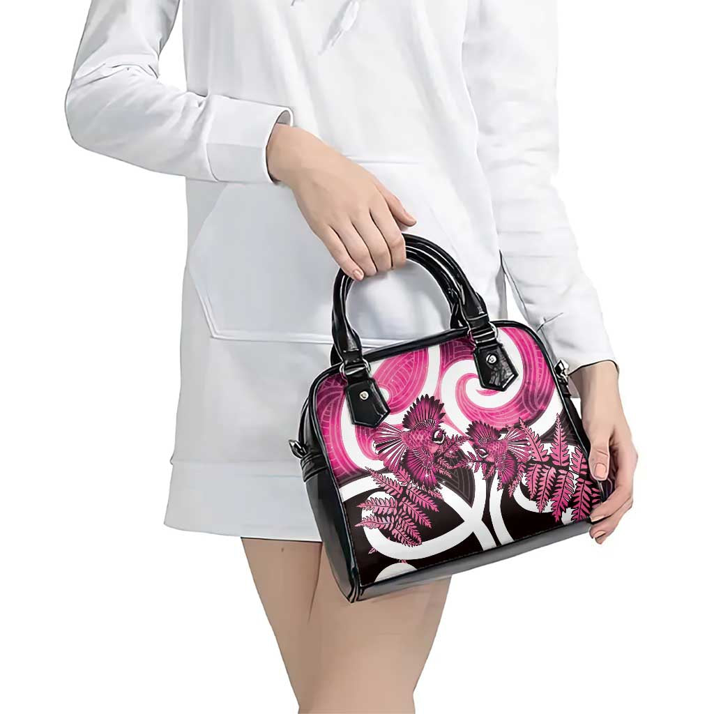 Piwakawaka New Zealand Matariki Shoulder Handbag Maori New Year Silver Fern Pink Galaxy