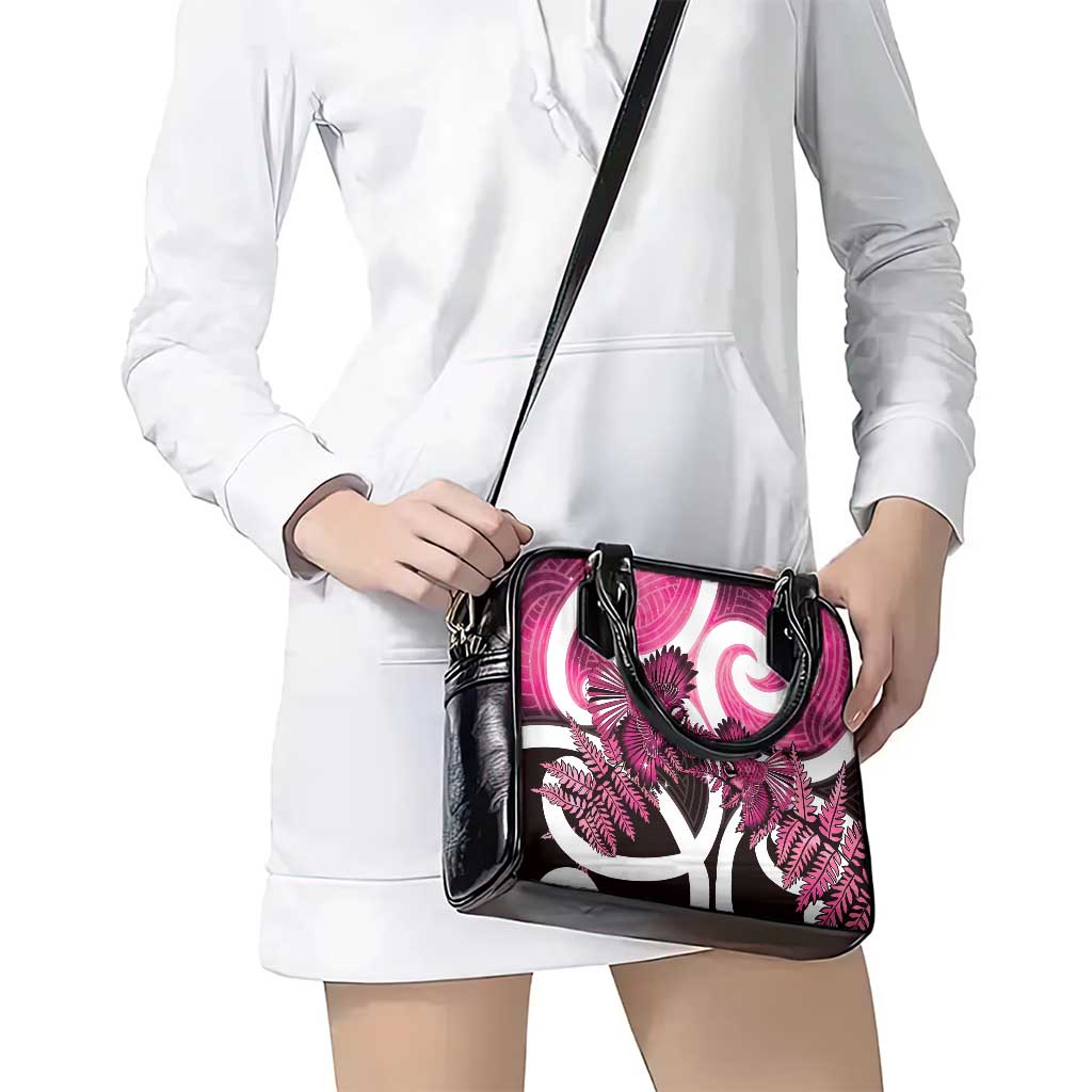 Piwakawaka New Zealand Matariki Shoulder Handbag Maori New Year Silver Fern Pink Galaxy