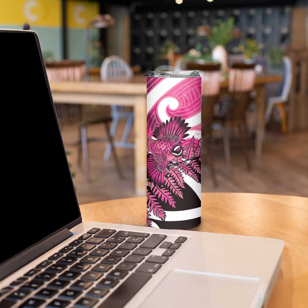 Piwakawaka New Zealand Matariki Skinny Tumbler Maori New Year Silver Fern Pink Galaxy