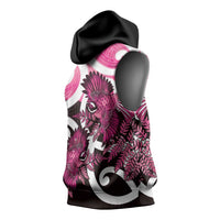 Piwakawaka New Zealand Matariki Sleeveless Hoodie Maori New Year Silver Fern Pink Galaxy