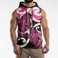 Piwakawaka New Zealand Matariki Sleeveless Hoodie Maori New Year Silver Fern Pink Galaxy