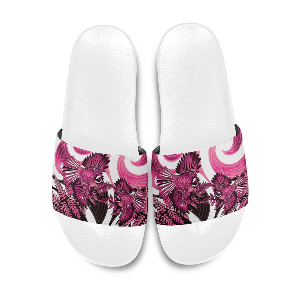 Piwakawaka New Zealand Matariki Slide Sandals Maori New Year Silver Fern Pink Galaxy