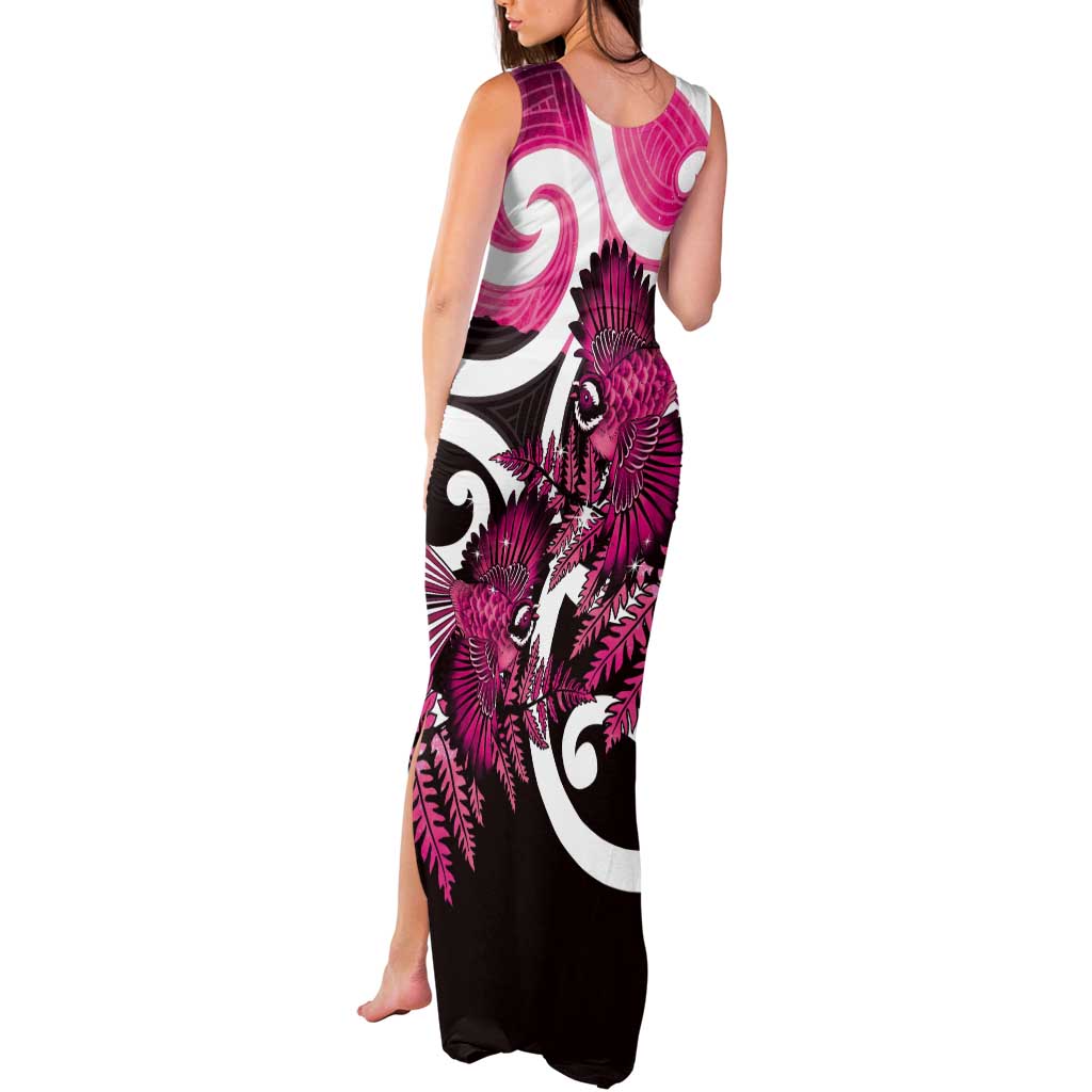 Piwakawaka New Zealand Matariki Tank Maxi Dress Maori New Year Silver Fern Pink Galaxy