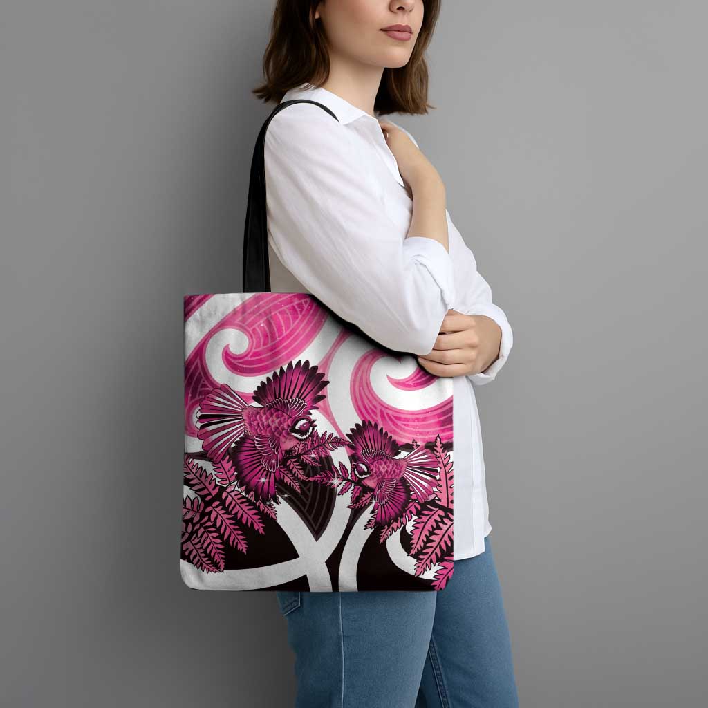 Piwakawaka New Zealand Matariki Tote Bag Maori New Year Silver Fern Pink Galaxy