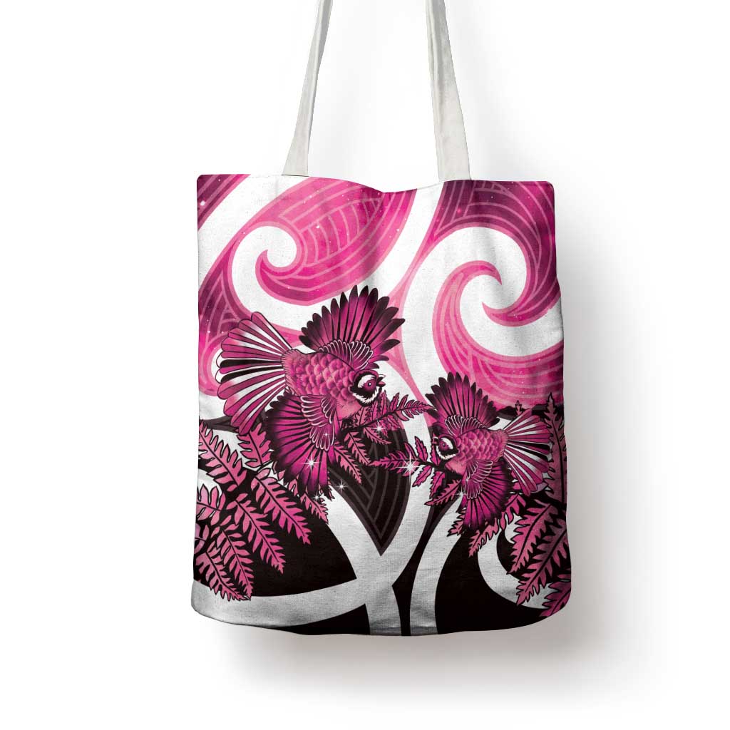 Piwakawaka New Zealand Matariki Tote Bag Maori New Year Silver Fern Pink Galaxy
