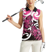 Piwakawaka New Zealand Matariki Women Sleeveless Polo Shirt Maori New Year Silver Fern Pink Galaxy