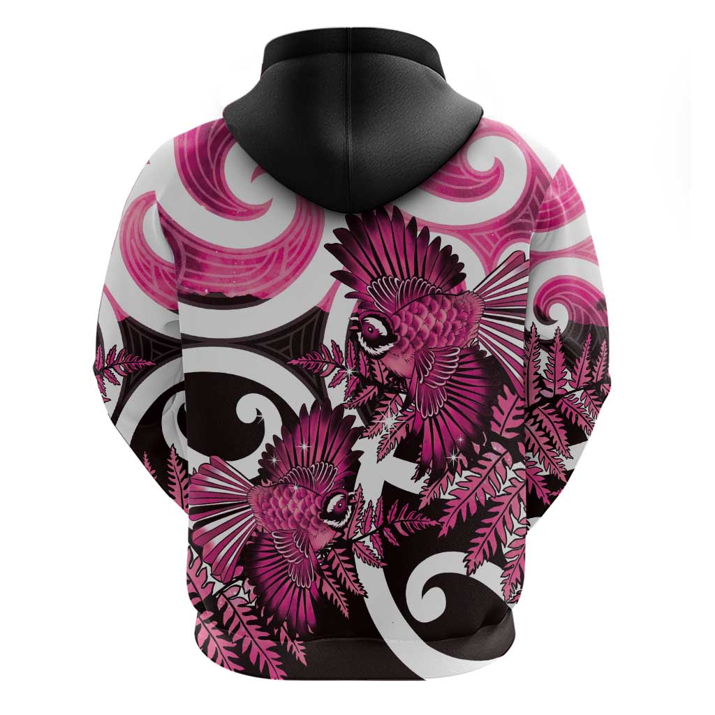 Piwakawaka New Zealand Matariki Zip Hoodie Maori New Year Silver Fern Pink Galaxy