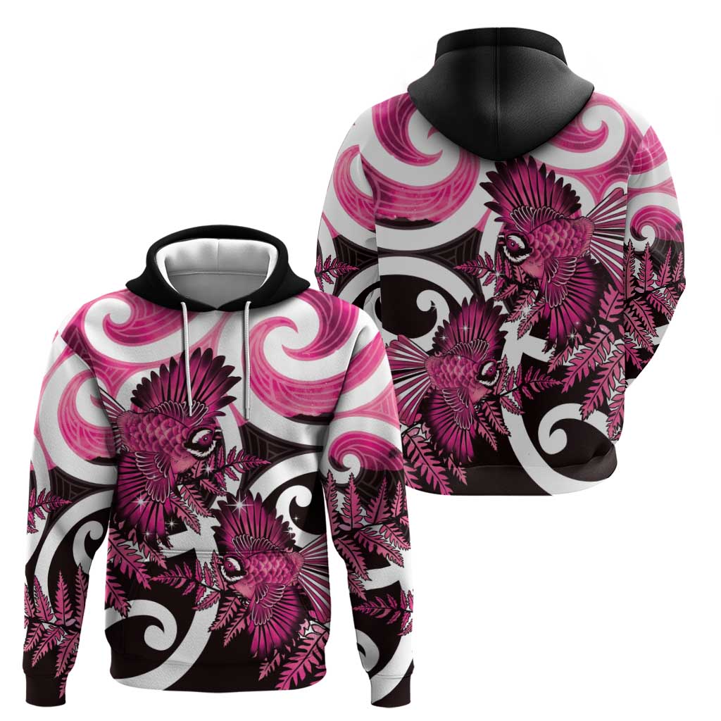 Piwakawaka New Zealand Matariki Zip Hoodie Maori New Year Silver Fern Pink Galaxy