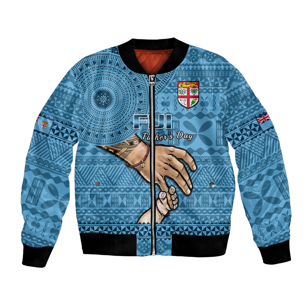 Personalised Father Day Fiji Bomber Jacket I Love You Dad Fijian Tapa Pattern LT14 Unisex Blue - Polynesian Pride
