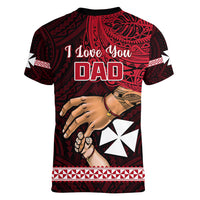 Polynesian Pride Father Day Wallis and Futuna Women V Neck T Shirt I Love You Dad LT14 - Polynesian Pride