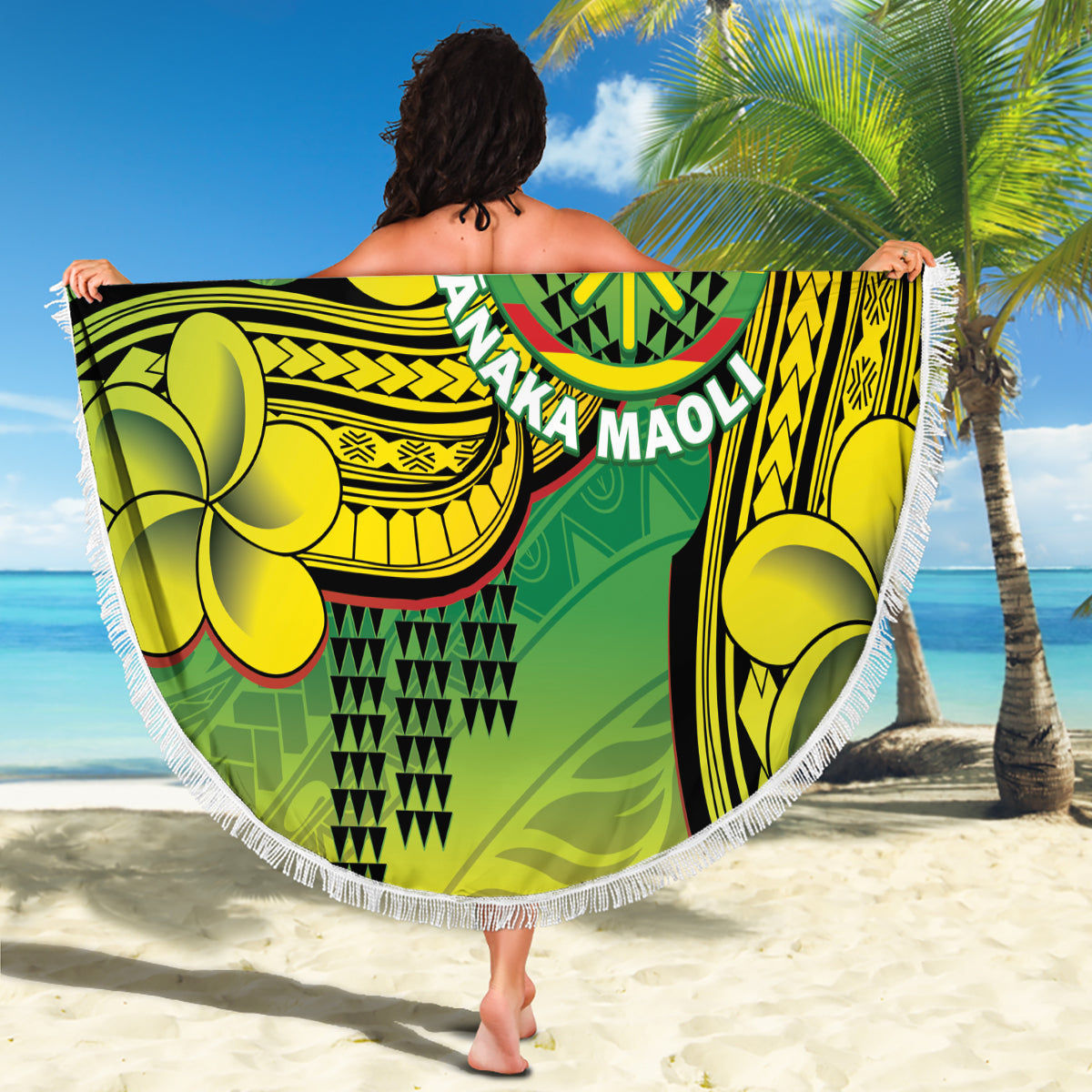 Hawaii Flag Day Beach Blanket Kanaka Maoli With Kakau Polynesian Pattern