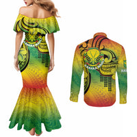 Hawaii Flag Day Couples Matching Mermaid Dress and Long Sleeve Button Shirt Kanaka Maoli With Kakau Polynesian Pattern LT14