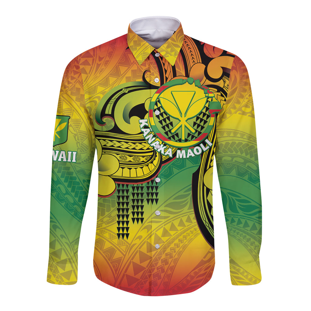 Hawaii Flag Day Long Sleeve Button Shirt Kanaka Maoli With Kakau Polynesian Pattern LT14