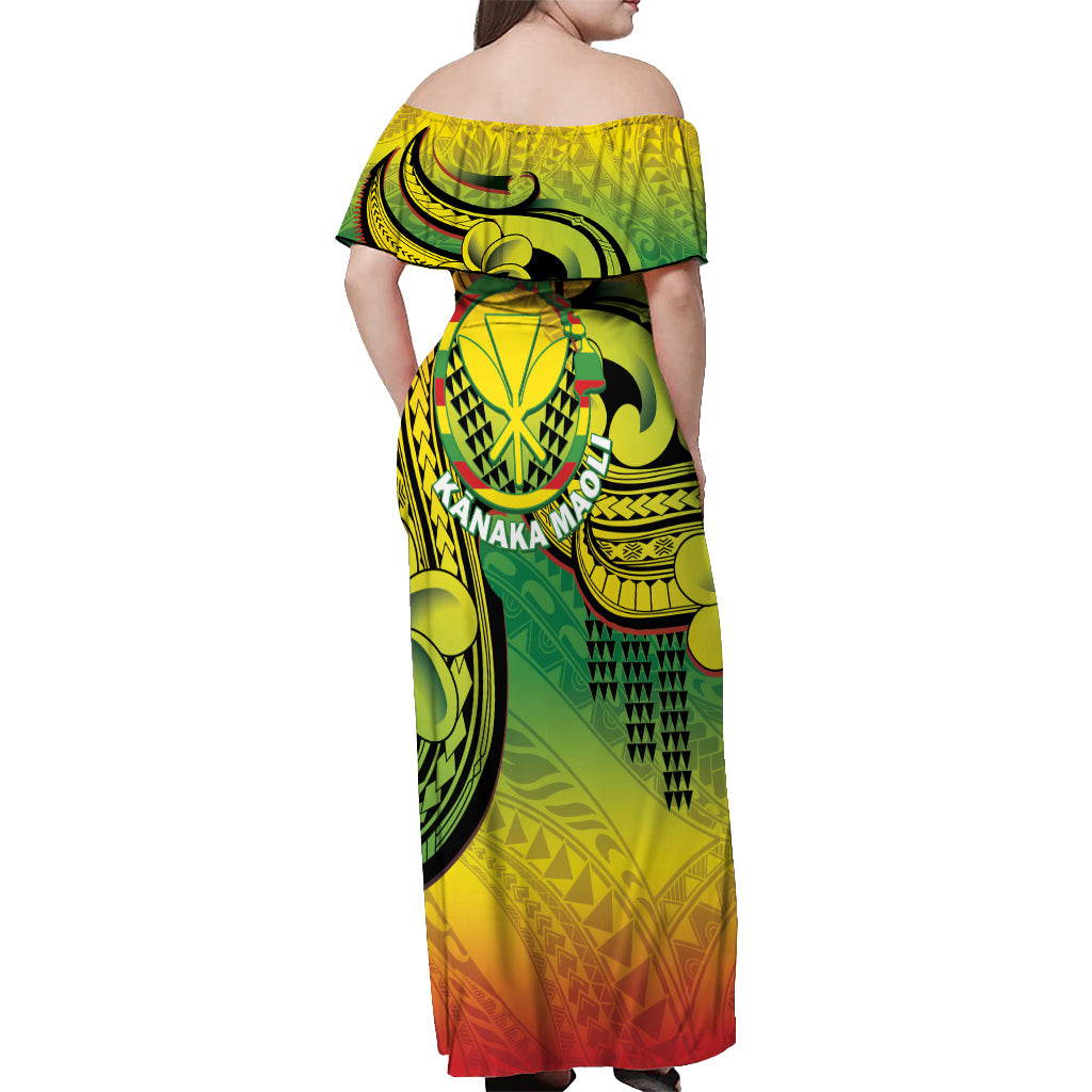 Hawaii Flag Day Off Shoulder Maxi Dress Kanaka Maoli With Kakau Polynesian Pattern LT14