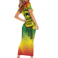 Hawaii Flag Day Short Sleeve Bodycon Dress Kanaka Maoli With Kakau Polynesian Pattern LT14