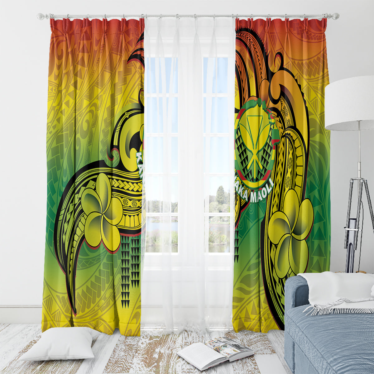Hawaii Flag Day Window Curtain Kanaka Maoli With Kakau Polynesian Pattern