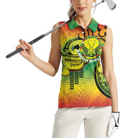 Hawaii Flag Day Women Sleeveless Polo Shirt Kanaka Maoli With Kakau Polynesian Pattern LT14