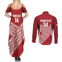 Tonga Rugby Custom Couples Matching Summer Maxi Dress and Long Sleeve Button Shirt Go ʻIkale Tahi Go Tongan Tapa Cloth