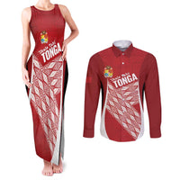 Tonga Rugby Custom Couples Matching Tank Maxi Dress and Long Sleeve Button Shirt Go ʻIkale Tahi Go Tongan Tapa Cloth